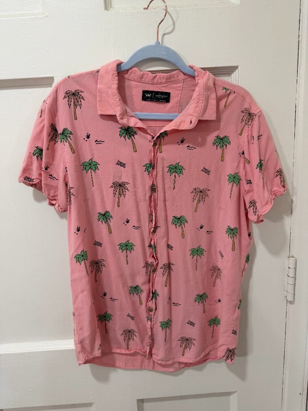 🌴 Dakeins Men Pink Tropical Palm Tree Hawaiian Resort Button-Up Shirt XL 🌴